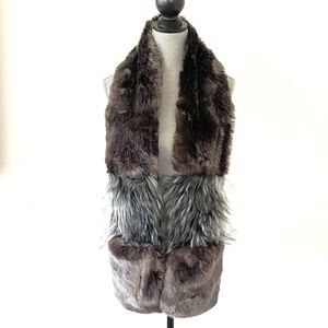 Donna Salyers Fabulous Furs Line Faux Fur Color Brown & Grey  Scarf Mitten Chic